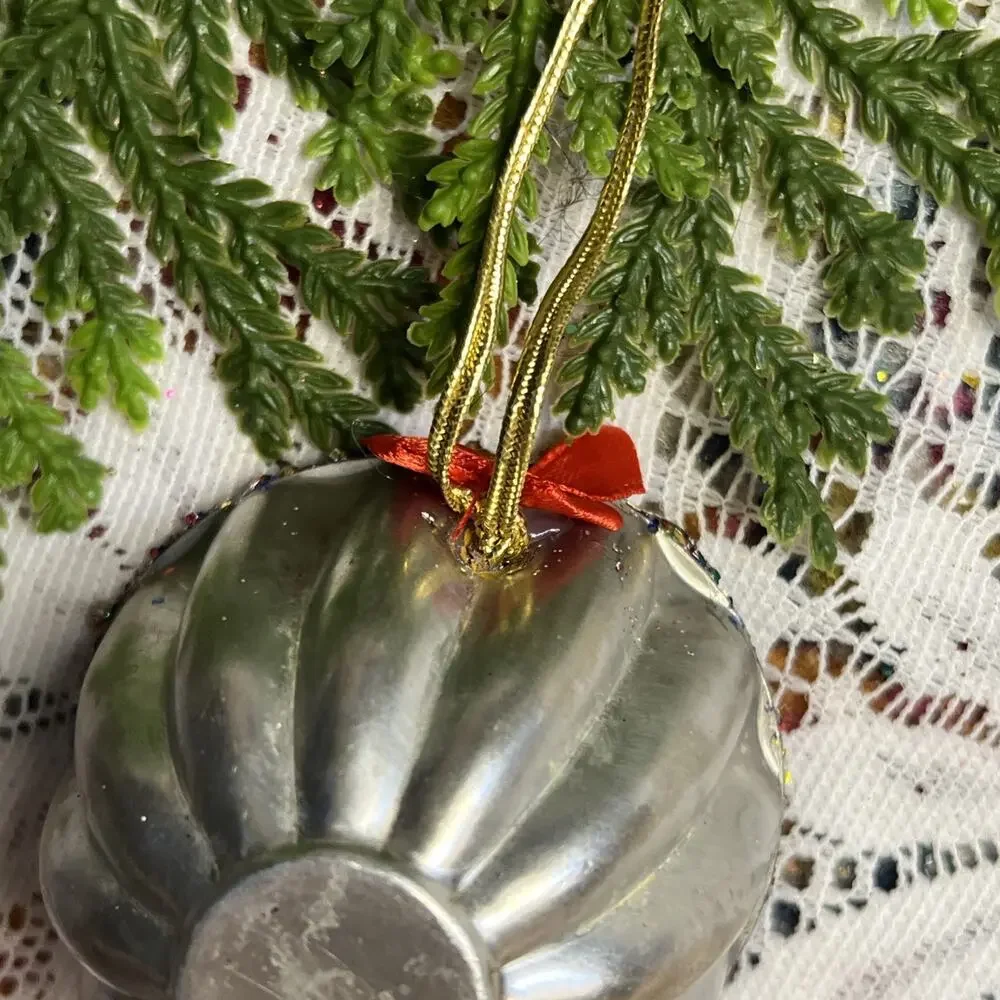 Vintage Round Tart Tin Deer Tree Mushroom Diorama Mid Century Reindeer Ornament